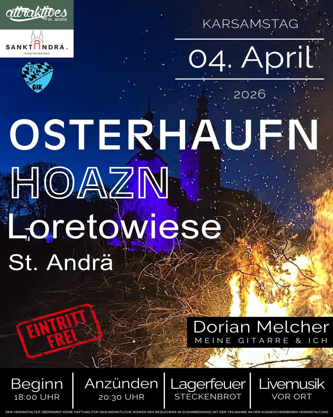 Plakat mit brennendem Osterhaufen